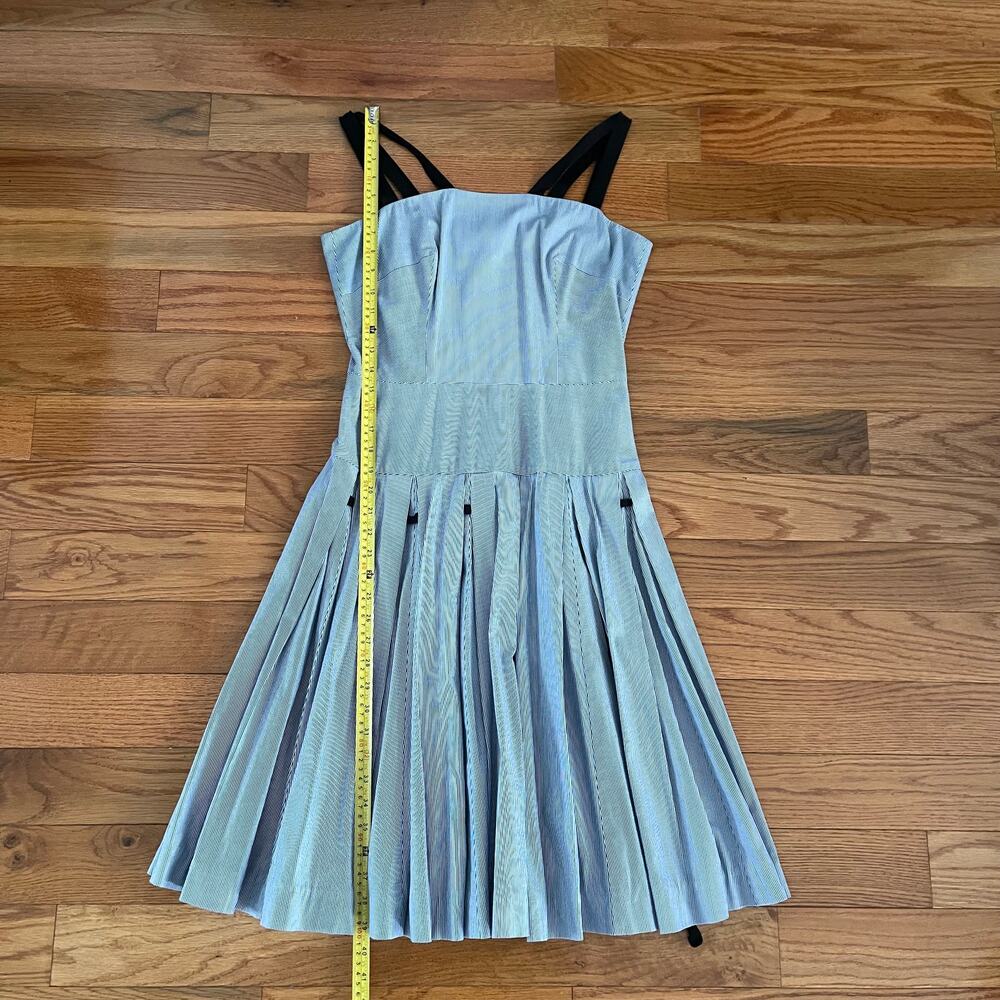 Olympia Le-Tan Queen Mary Dress Womens US 8 FR 38 Navy White Stripe Retro Midi - Picture 9 of 10